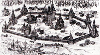 Деревянная крепость на мысе Пур-Наволок. 1583-1584. Построена под руководством воевод П. Нащокина и А. Волохова